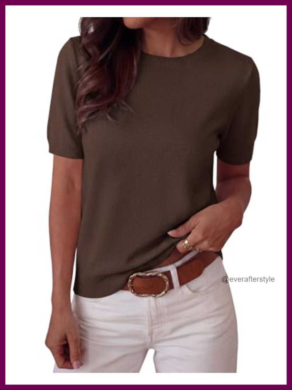 Womens Short Sleeve Crew Neck Pullover Sweater Knit Top